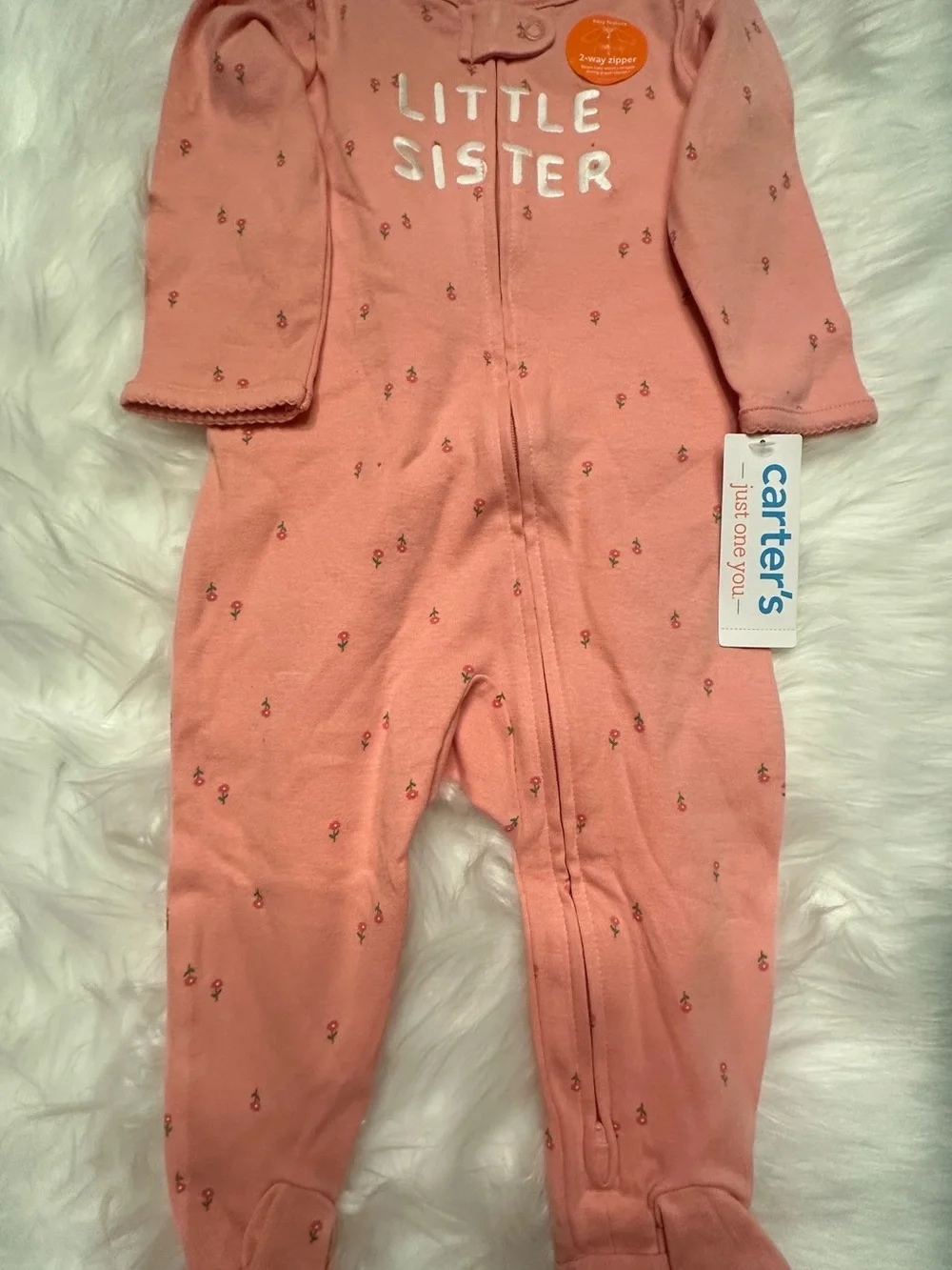Carter's Coral Pink 'Little Sister' Footed One-Piece